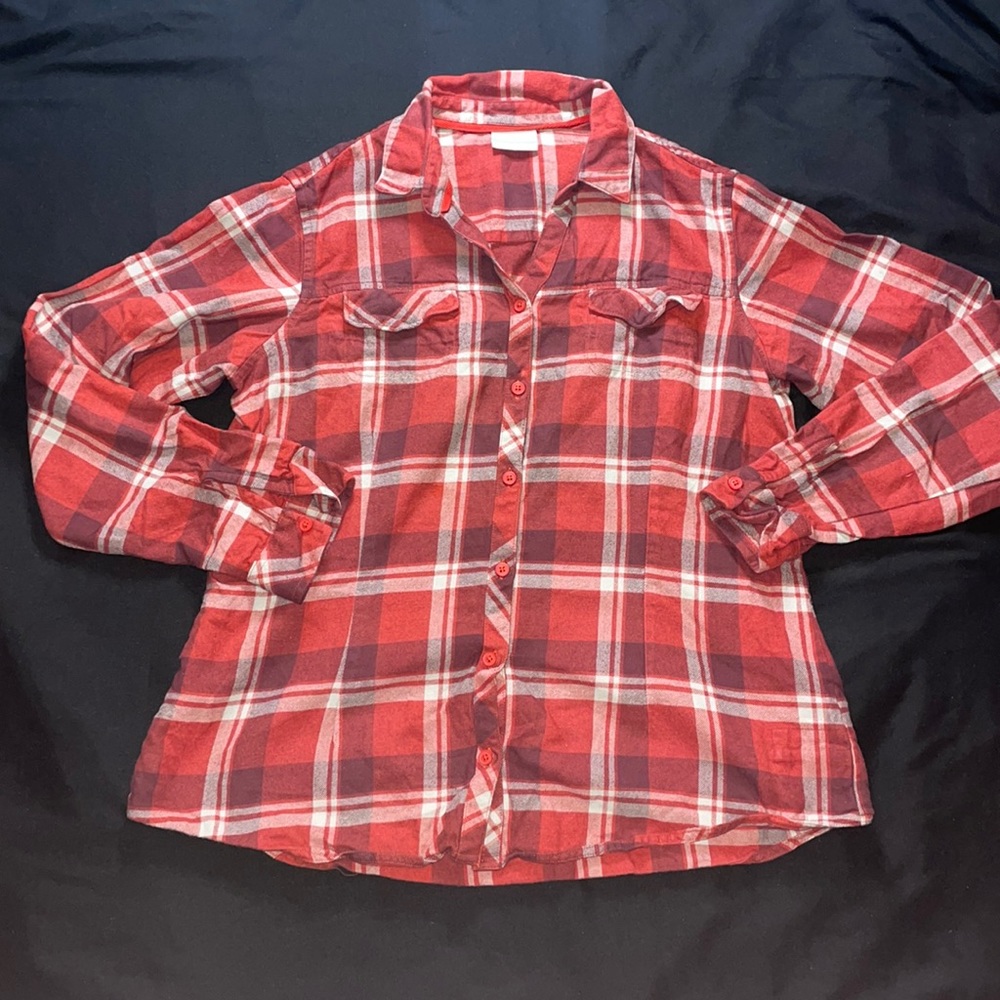 Columbia Simply Put II Flannel Long Sleeve Red Plaid Cotton Shirt Size L
